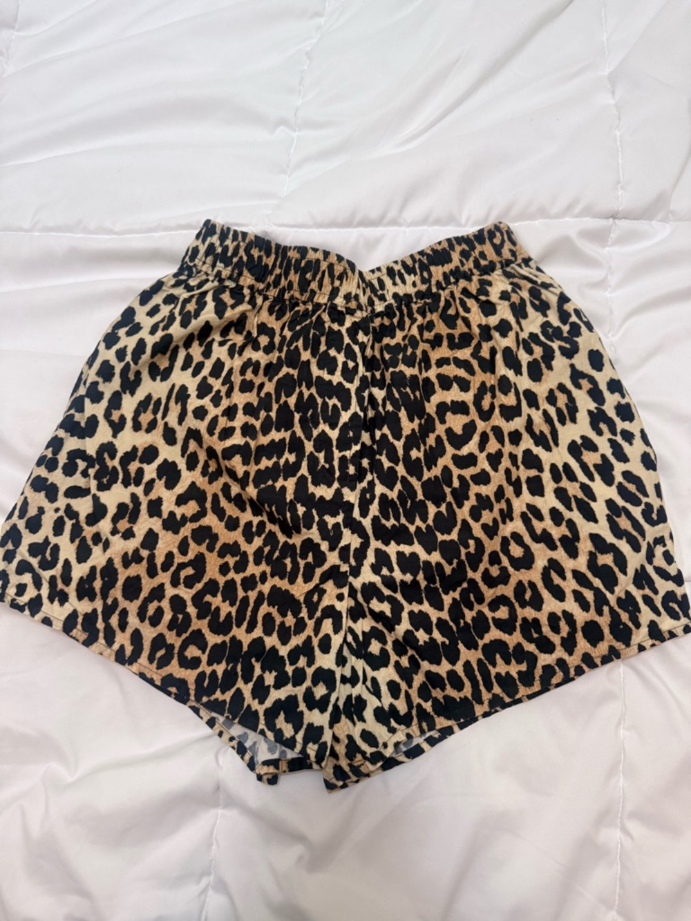 Ganni Leopard Print Elastic Waist Shorts - Tan & Black